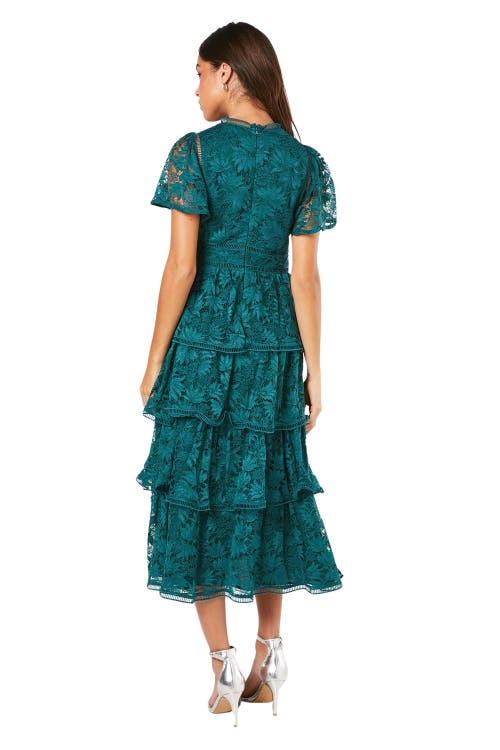 Coast Petite Tiered Lace Dress In Green