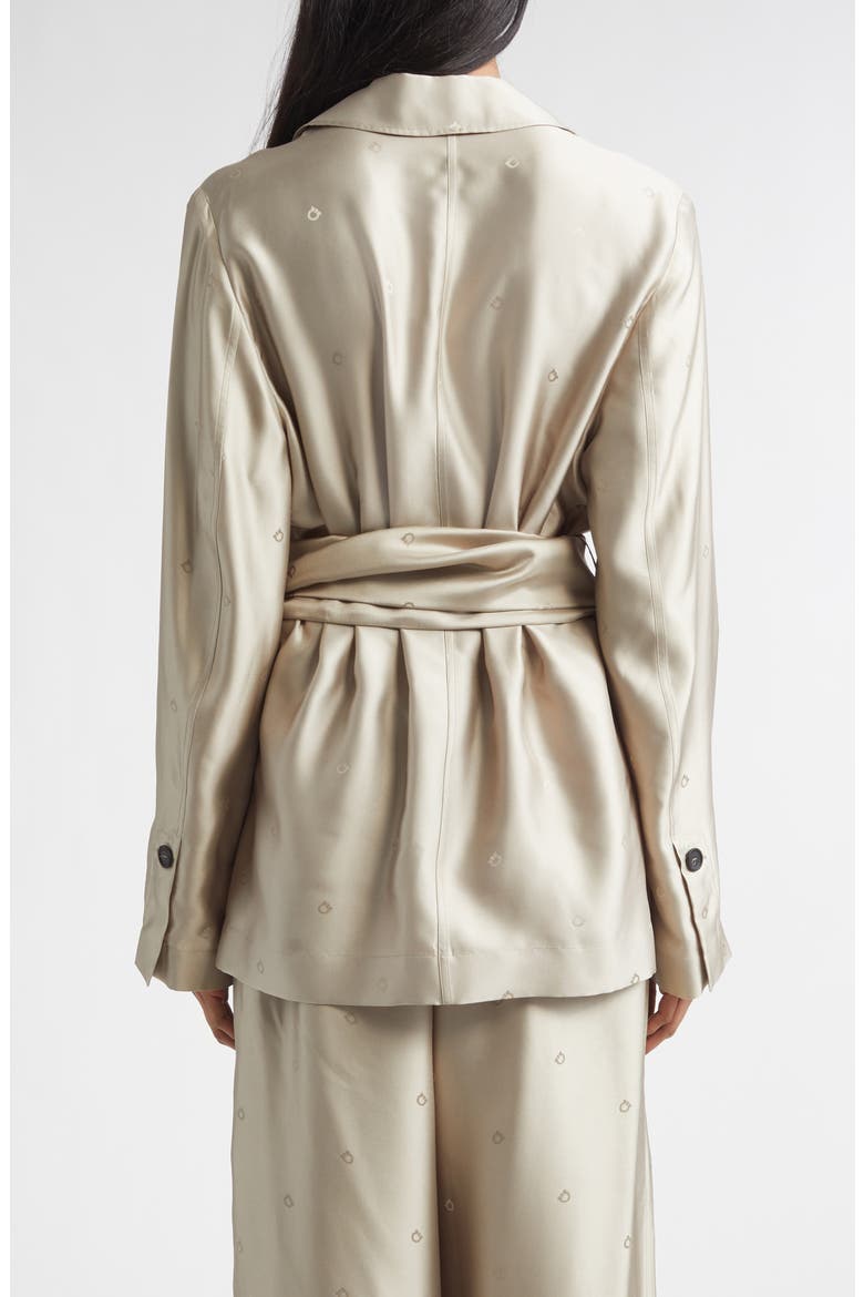 Gancini Jacquard Silk Jacket with Fringe Sash, Alternate, color, SAFARI