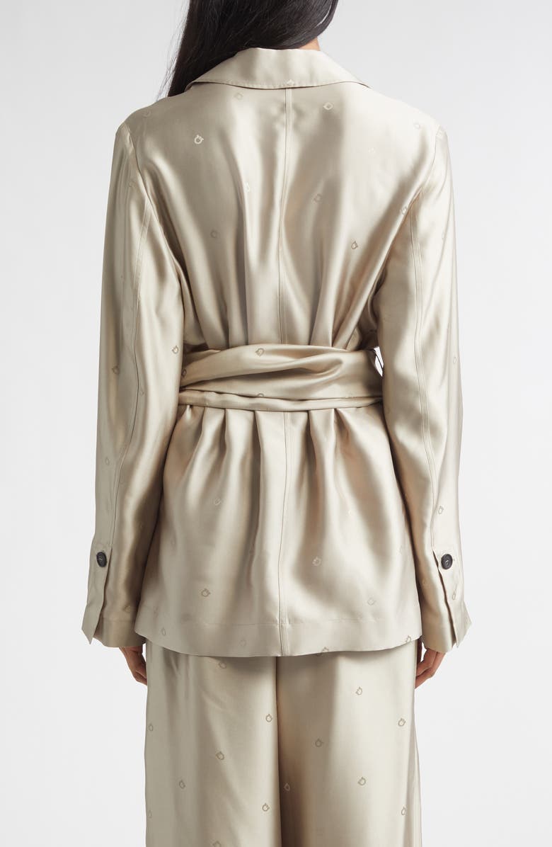 FERRAGAMO Gancini Jacquard Silk Jacket with Fringe Sash, Alternate, color, Safari