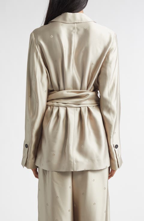 Gancini Jacquard Silk Jacket with Fringe Sash