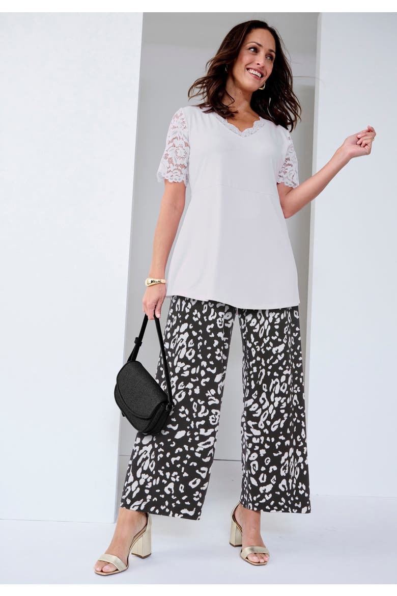 Lace Trim V Neck Top, Alternate, color, WHITE
