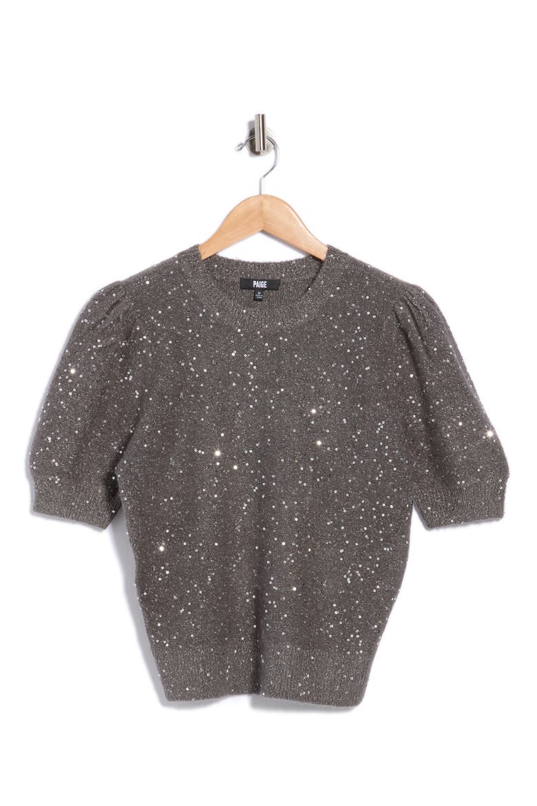 Gladiolus Sequined Puff Sleeve Sweater, Main, color, GREY
