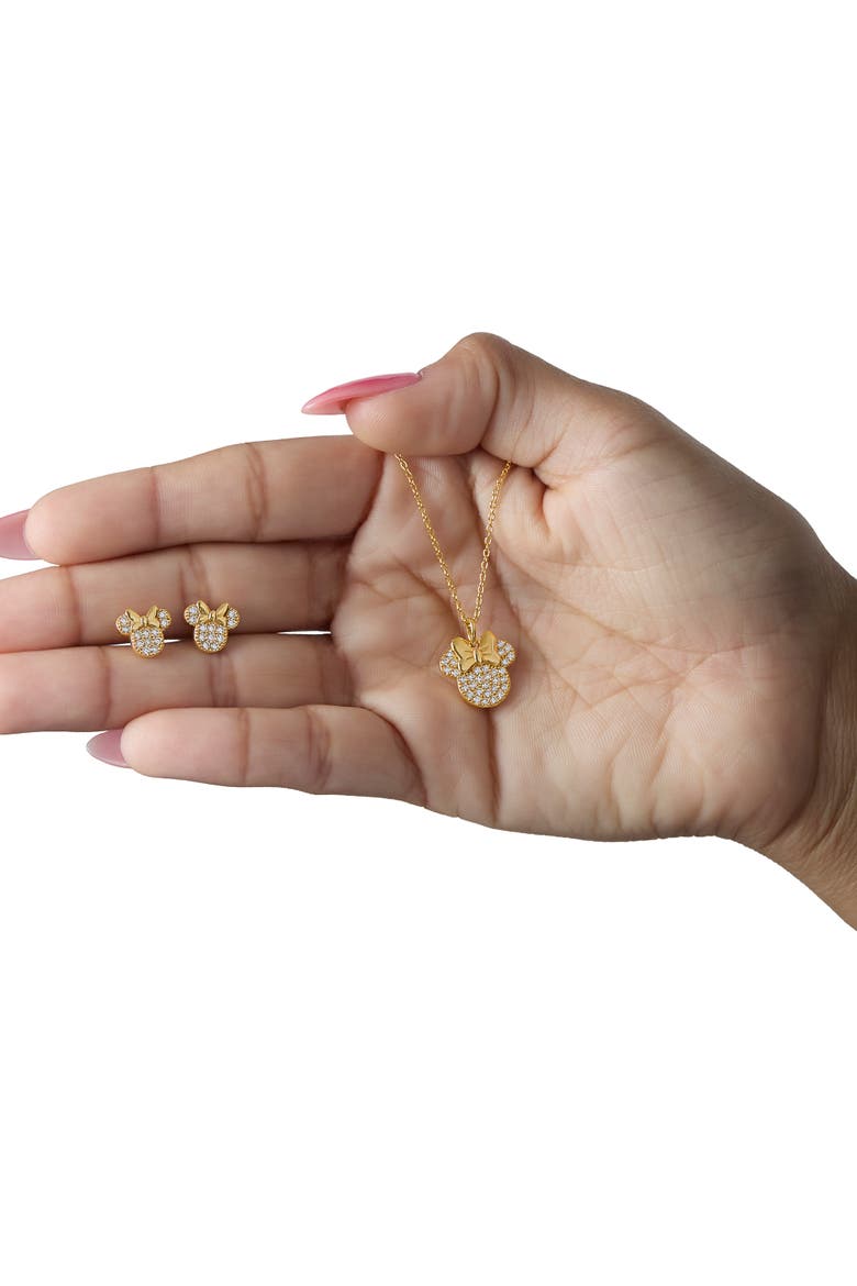 Minnie Mouse Necklace and Earrings Set, Diamonique Cubic Zirconia, Alternate, color, Metallic Gold