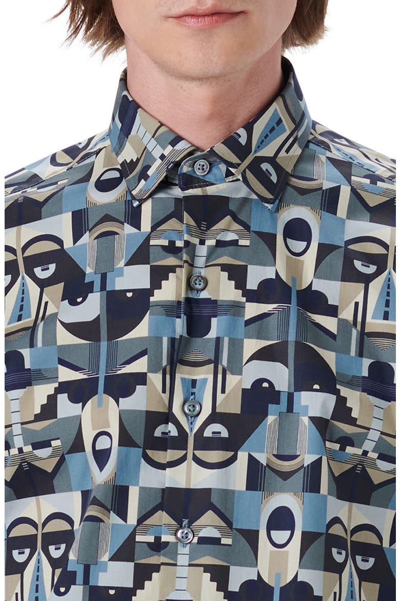 Shaped Fit Abstract Print Stretch Cotton Button-Up Shirt, Alternate, color, STEEL