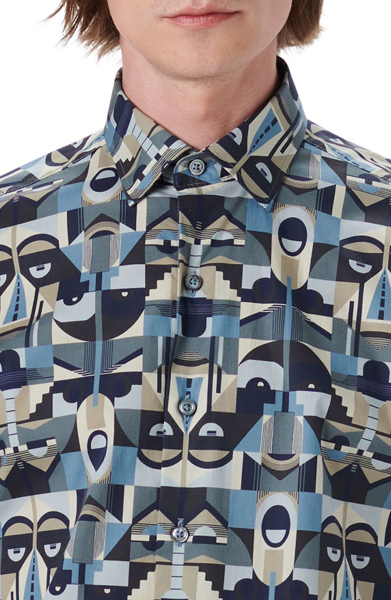 Bugatchi Shaped Fit Abstract Print Stretch Cotton Button-Up Shirt, Alternate, color,