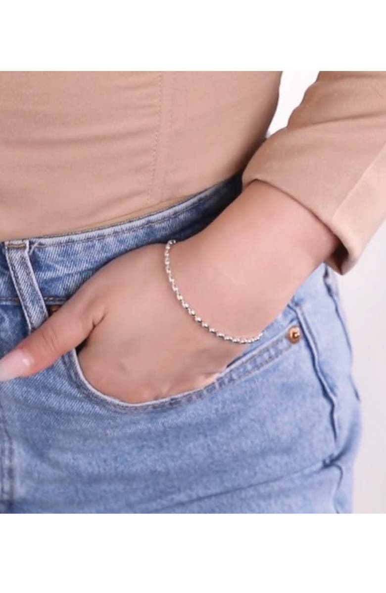 BEST SILVER Sterling Silver Oval Beaded Bracelet, Alternate, color, Silver