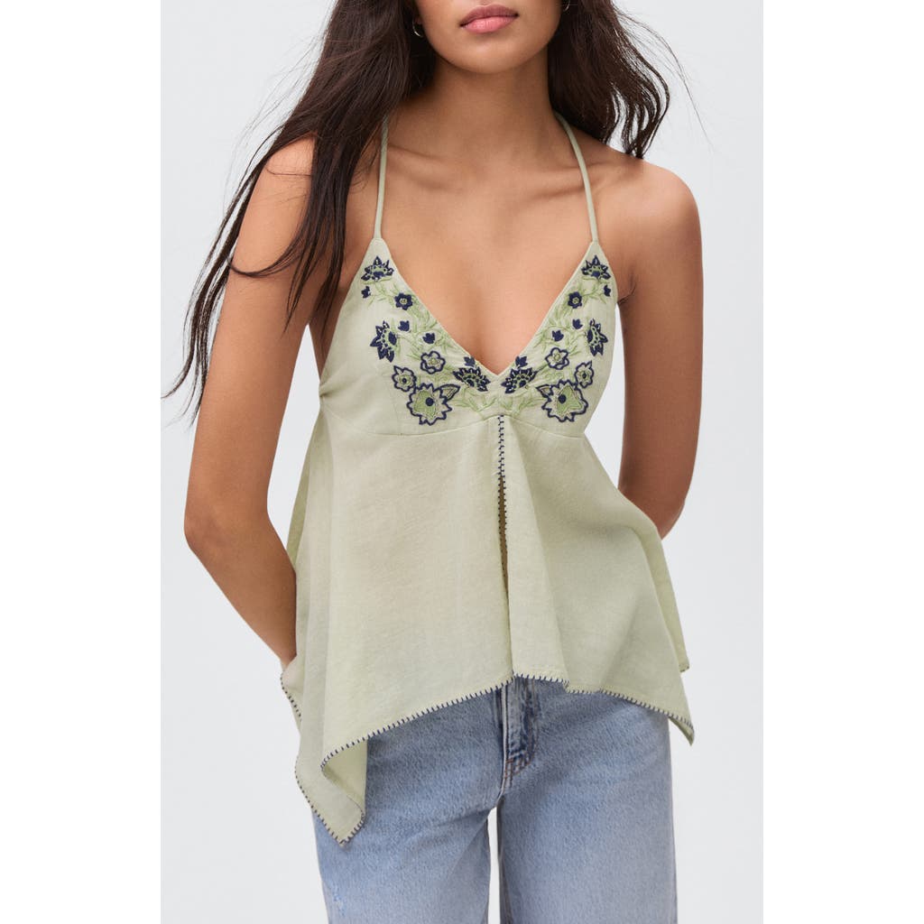 Mango Teen Beaded Embroidered Cotton Camisole In Green