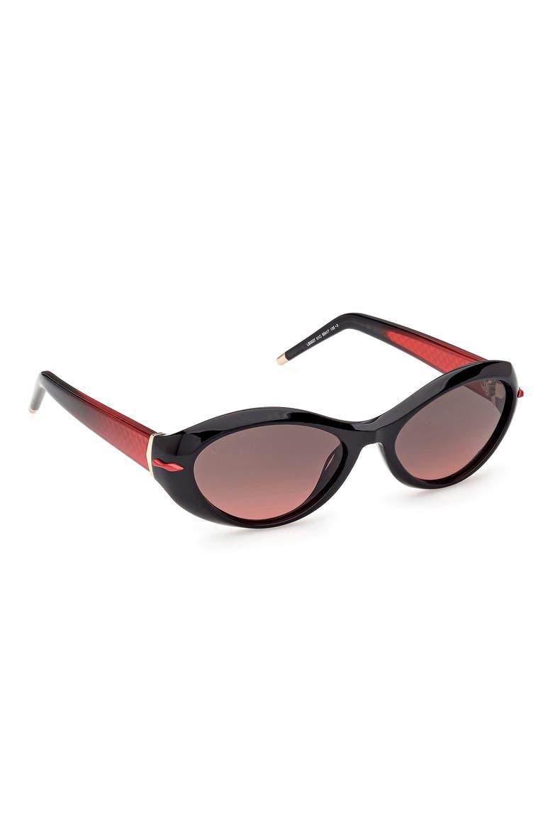 55mm Oval Sunglasses, Alternate, color, BLACK / BILAYER BLACK / RED