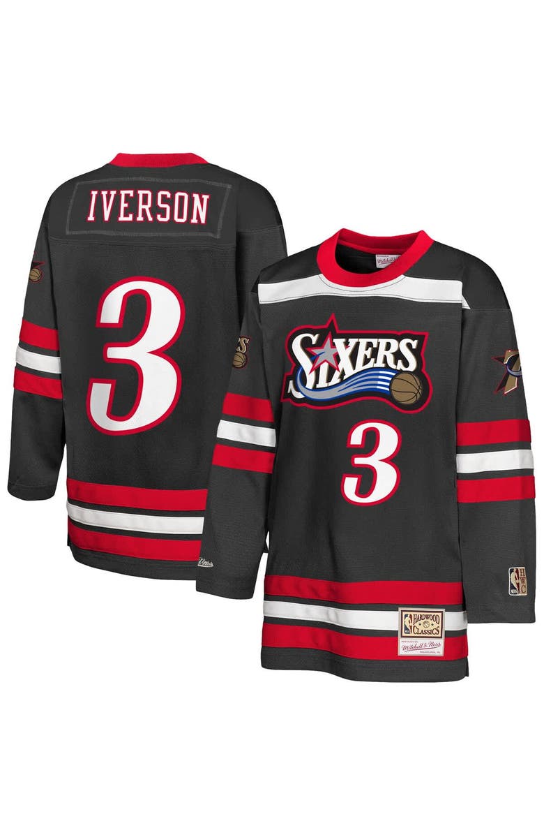 Mitchell & Ness Youth Mitchell & Ness Allen Iverson Black Philadelphia 76ers Maxxed Out 2.0 Fashion Hockey Jersey, Main, color, Black