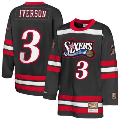 Youth Mitchell 
Ness Allen Iverson Black Philadelphia 76ers Maxxed Out 2.0 Fashion Hockey Jersey