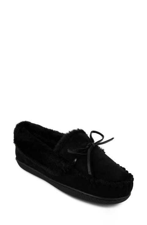 Faux Suede & Faux Fur Lined Slipper