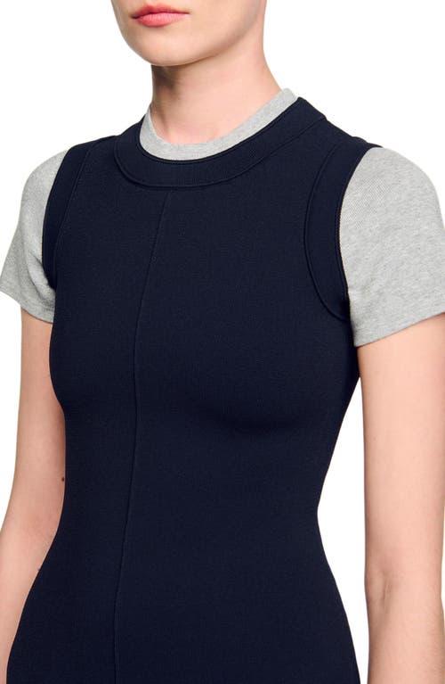 Sandro 2-in-1 Short Knit Dress In Blue