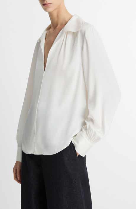 Vince Placed Smocked Silk Blend Shirt