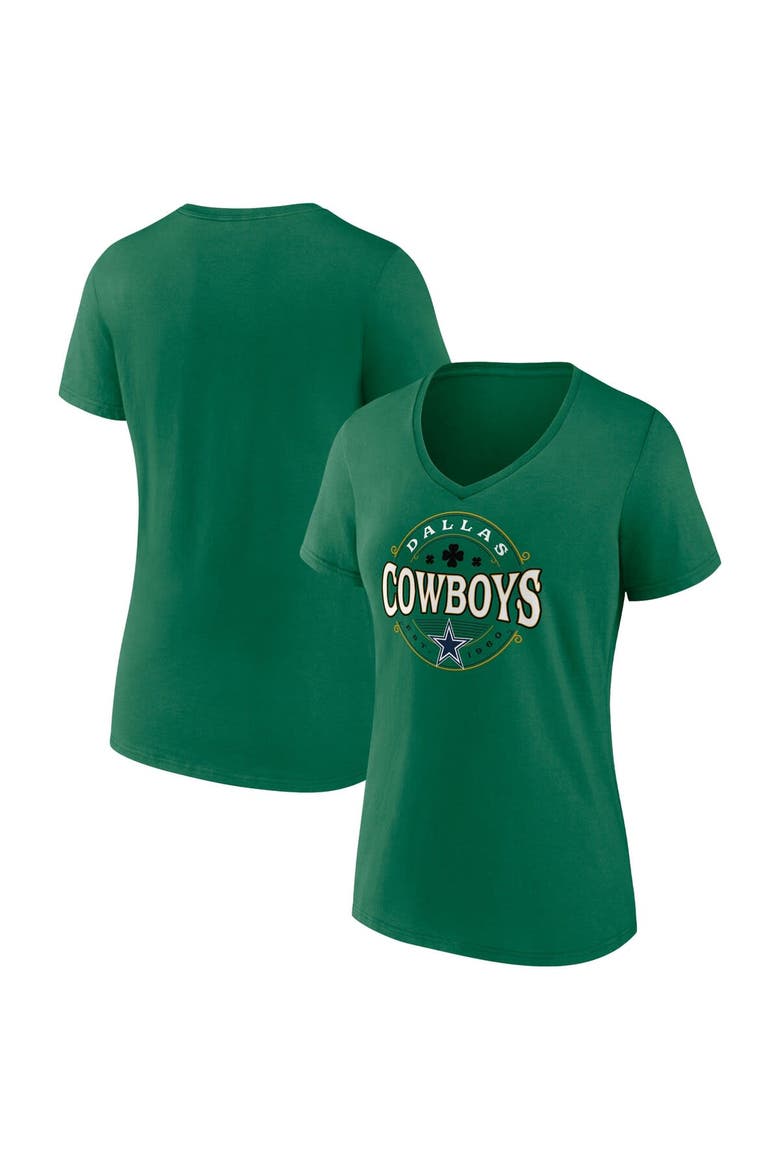 Women's Fanatics Branded Green Dallas Cowboys Lucky Celtic V-Neck T-Shirt, Main, color, Green