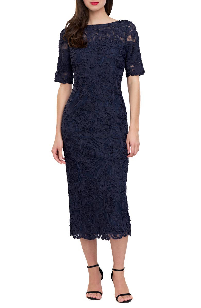 JS Collections Zaria Soutache Lace Cocktail Dress, Main, color, Deep Navy