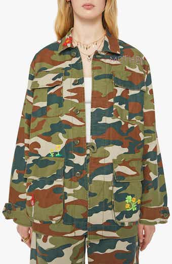 MOTHER The Foxhole Embroidered Detail Camo Print Cotton Jacket