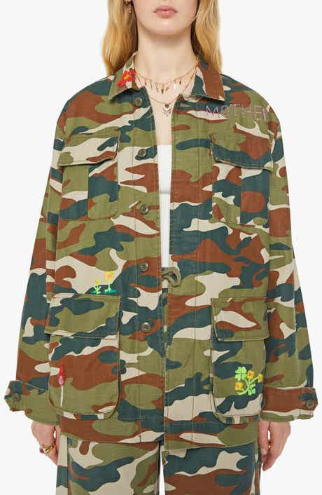 MOTHER The Foxhole Embroidered Detail Camo Print Cotton Jacket