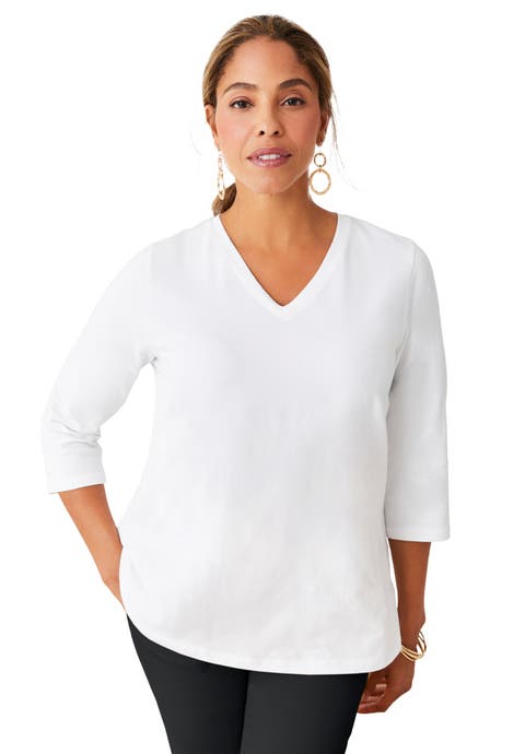 Stretch Cotton V-Neck Tee (Plus Available)