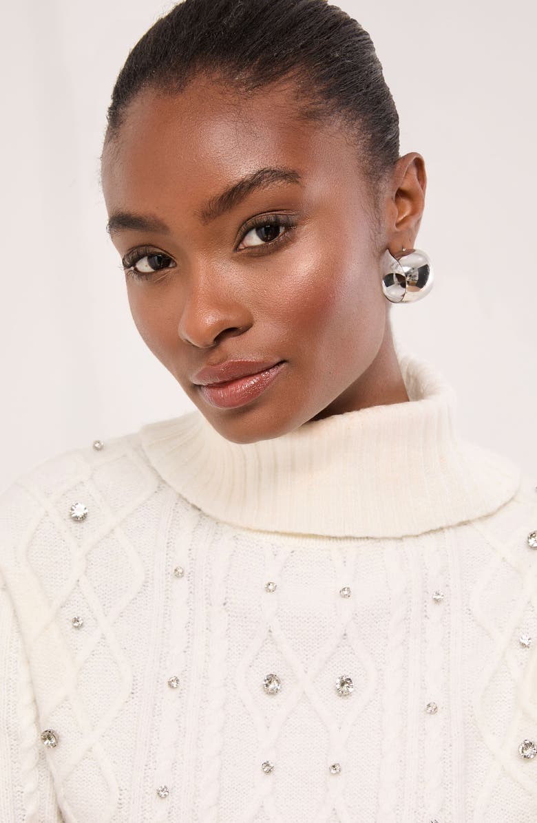 Lipsy Embellished Cable Stitch Sweater, Alternate, color, Ivory