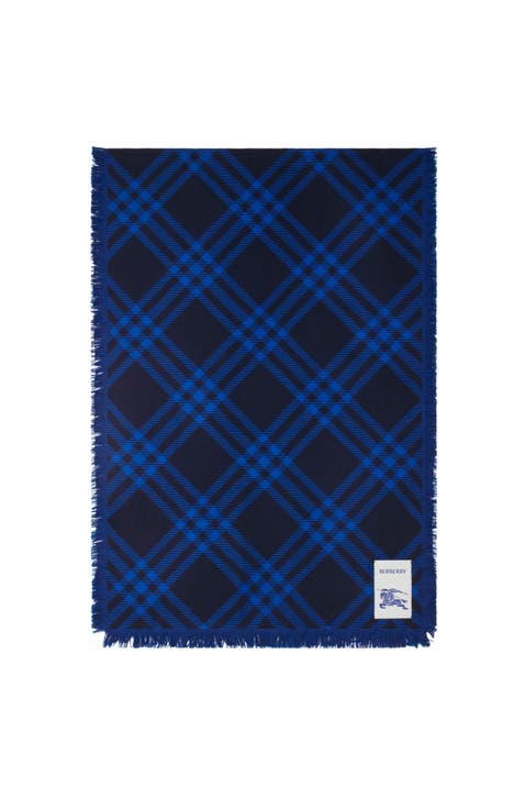 Wide Check Wool Silk Scarf