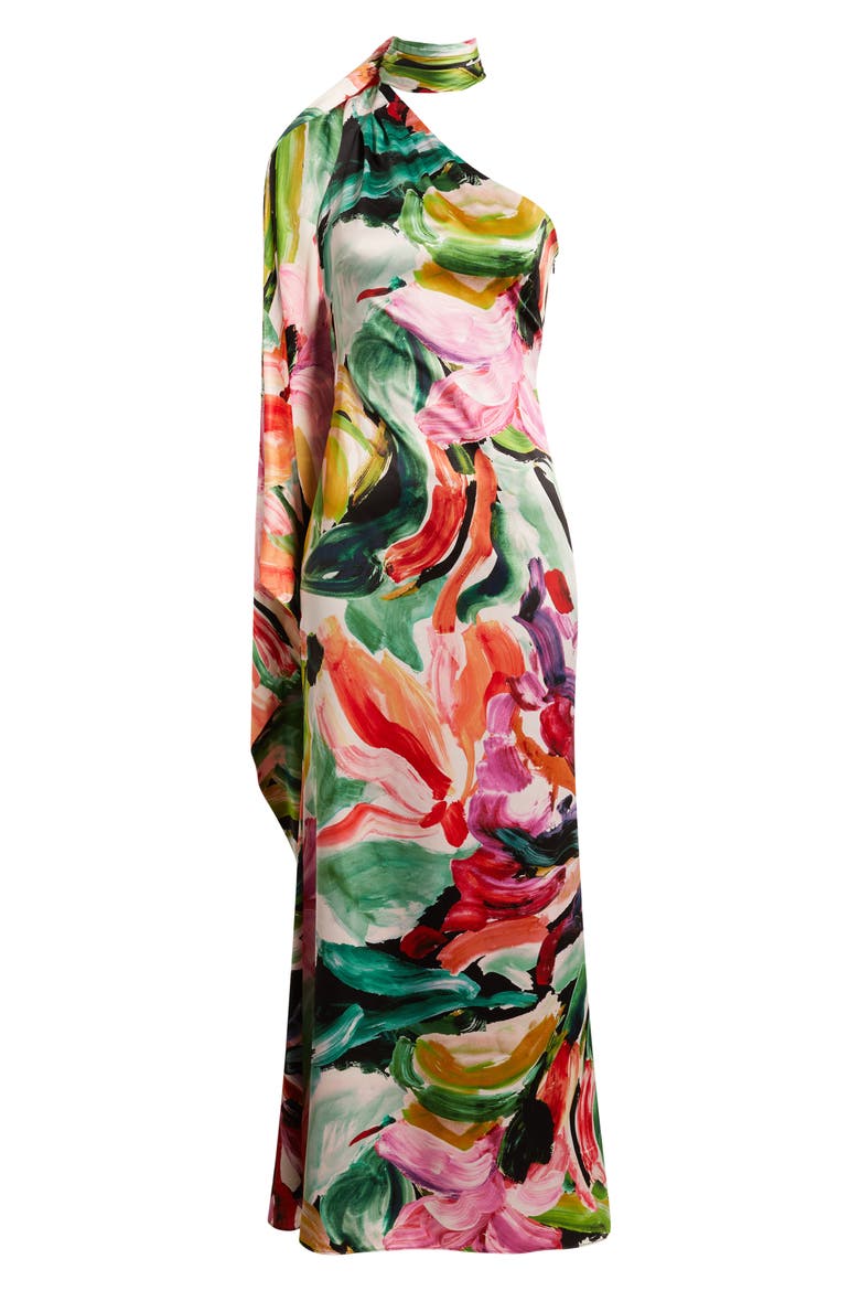 Abstract Painterly One-Shoulder Cocktail Dress, Alternate, color, GREEN/ BLACK MULTI