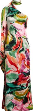 Vince Camuto Abstract Painterly One-Shoulder Cocktail Dress