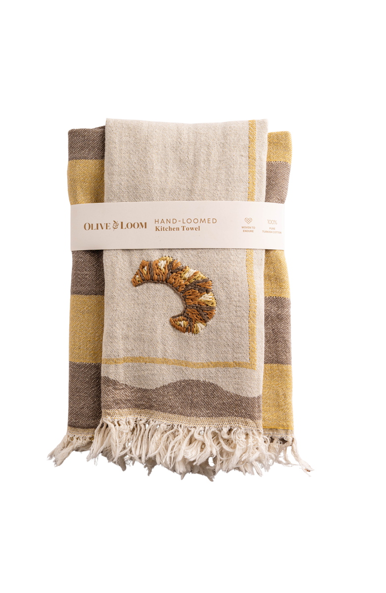 Olive and Loom Hand-Stitched Kitchen Towel, Main, color, Croissant
