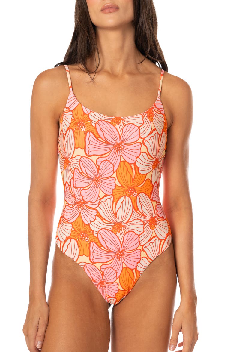 Retro Bloom Luster Reversible One-Piece Swimsuit, Alternate, color, OPEN PINK