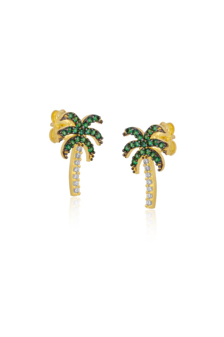 Palm Tree Sterling Silver Stud Earring, Main, color, Gold