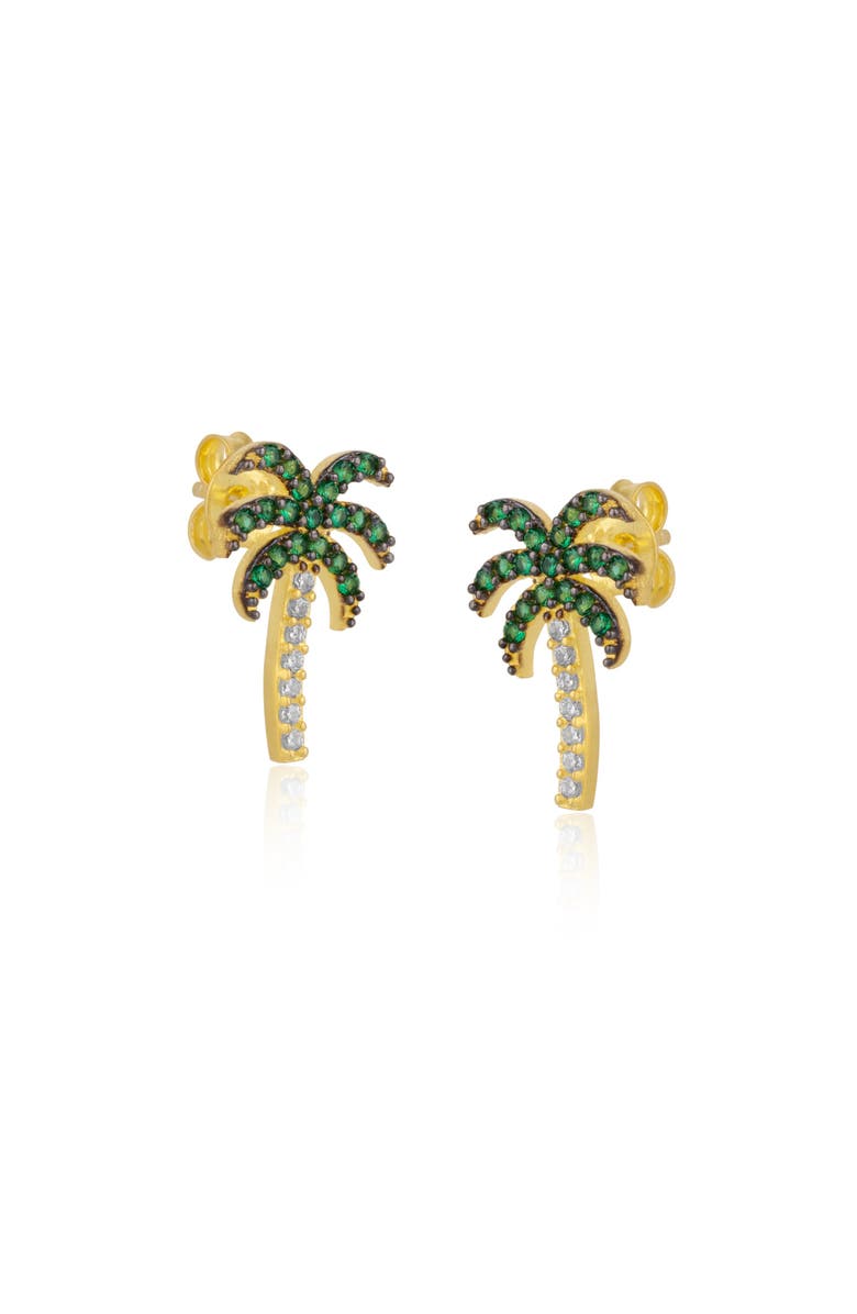 Spero London Palm Tree Sterling Silver Stud Earring, Main, color, Gold