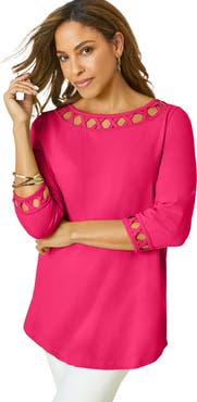 Jessica London Stretch Cotton Lattice Boatneck Tunic