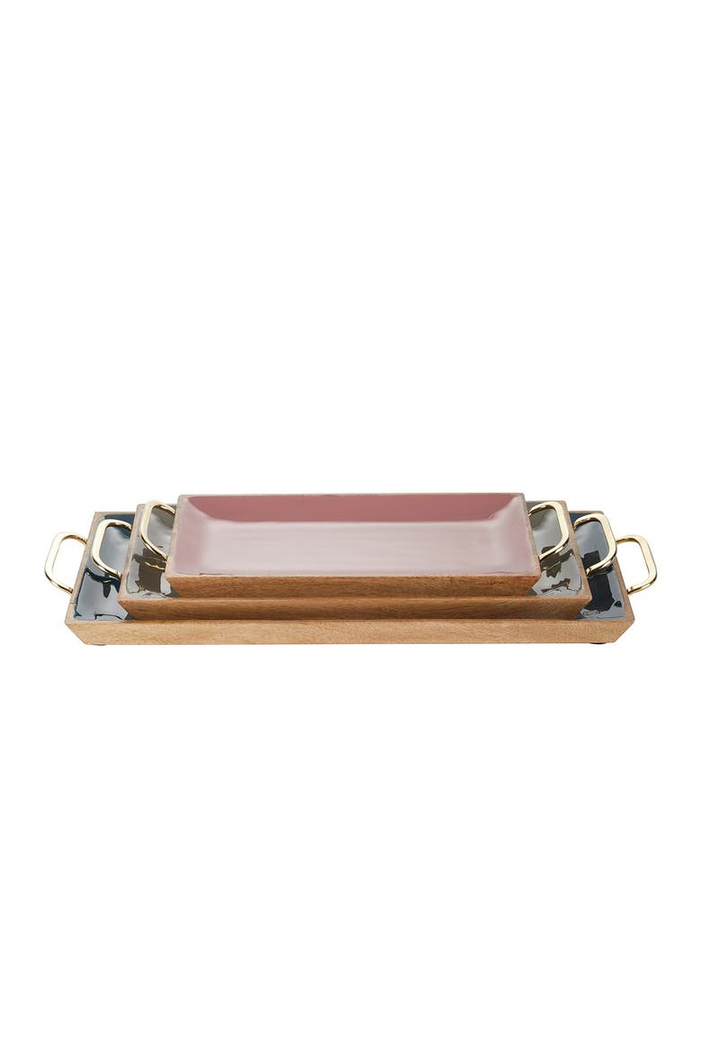 Multi Colored Mango Wood Tray with Enamel Interior, Main, color, MULTI