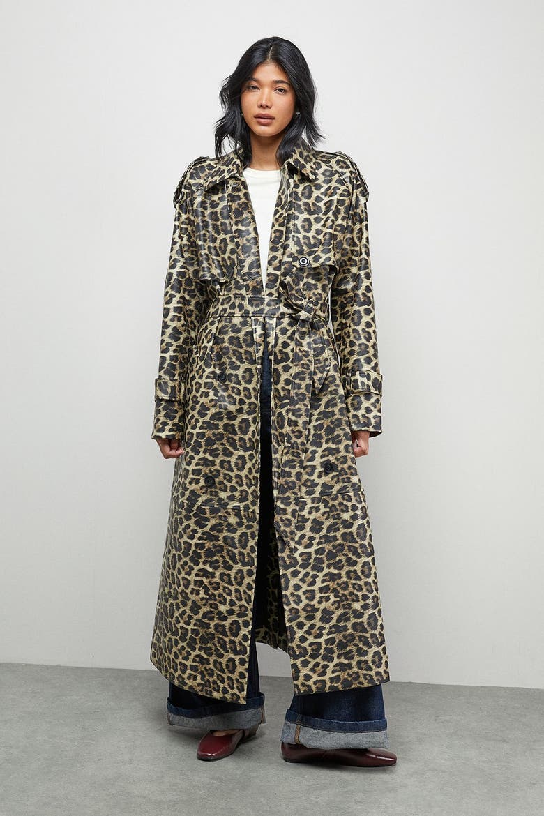 Leopard Print Trench Coat, Main, color, Leopard