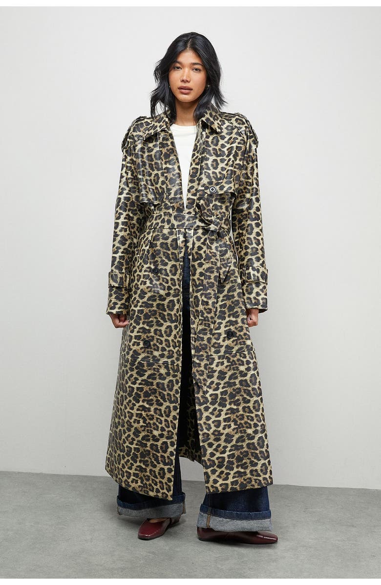 Warehouse Leopard Print Trench Coat, Main, color, Leopard