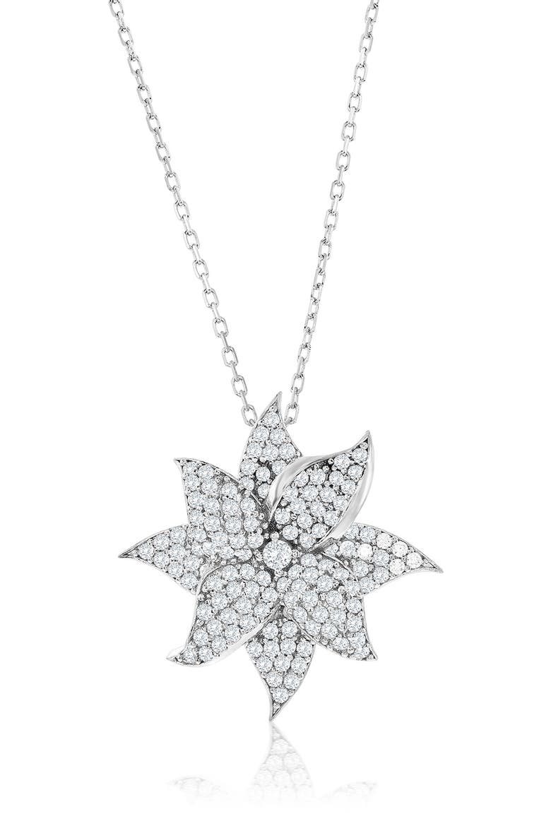Rose Pavé Cubic Zirconia Flower Pendant Necklace, Main, color, WHITE