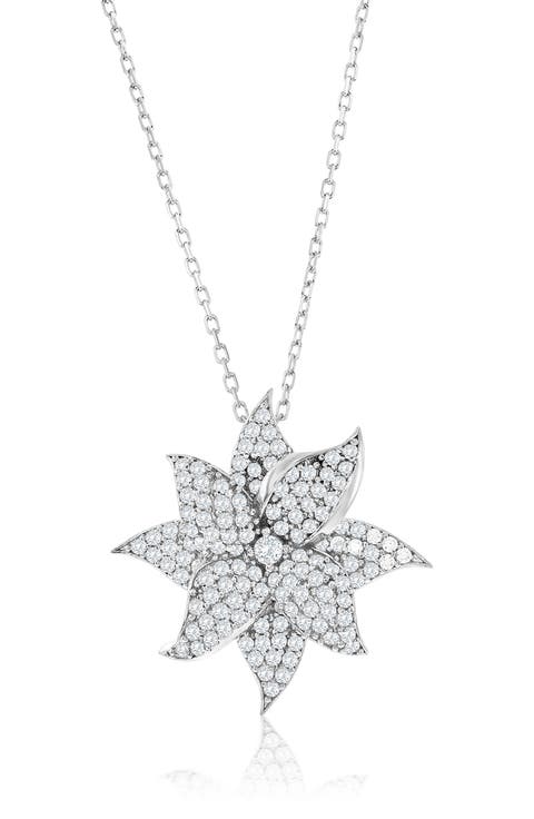 Rose Pavé Cubic Zirconia Flower Pendant Necklace