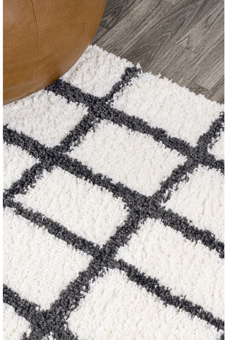 Arenal Geometric Grid Shag Area Rug, Alternate, color, White/Gray