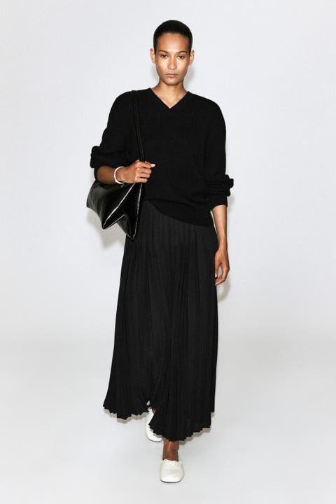 Pleated Crepe Midi Skirt