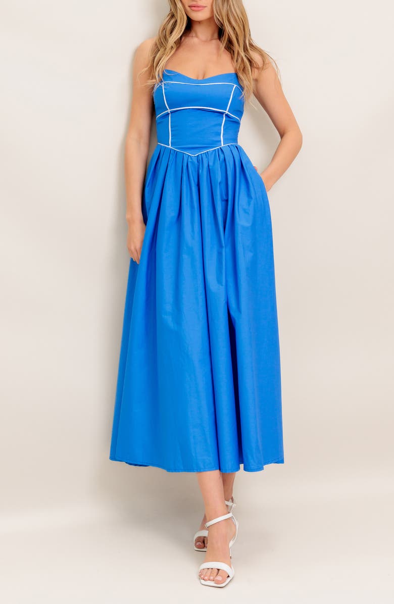 FLYING TOMATO Fit & Flare Midi Dress, Alternate, color, Blue