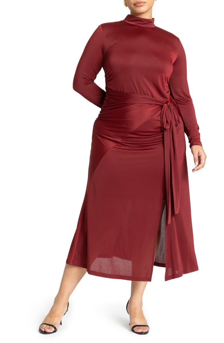 ELOQUII Mock Neck Long Sleeve Midi Dress, Main, color, 