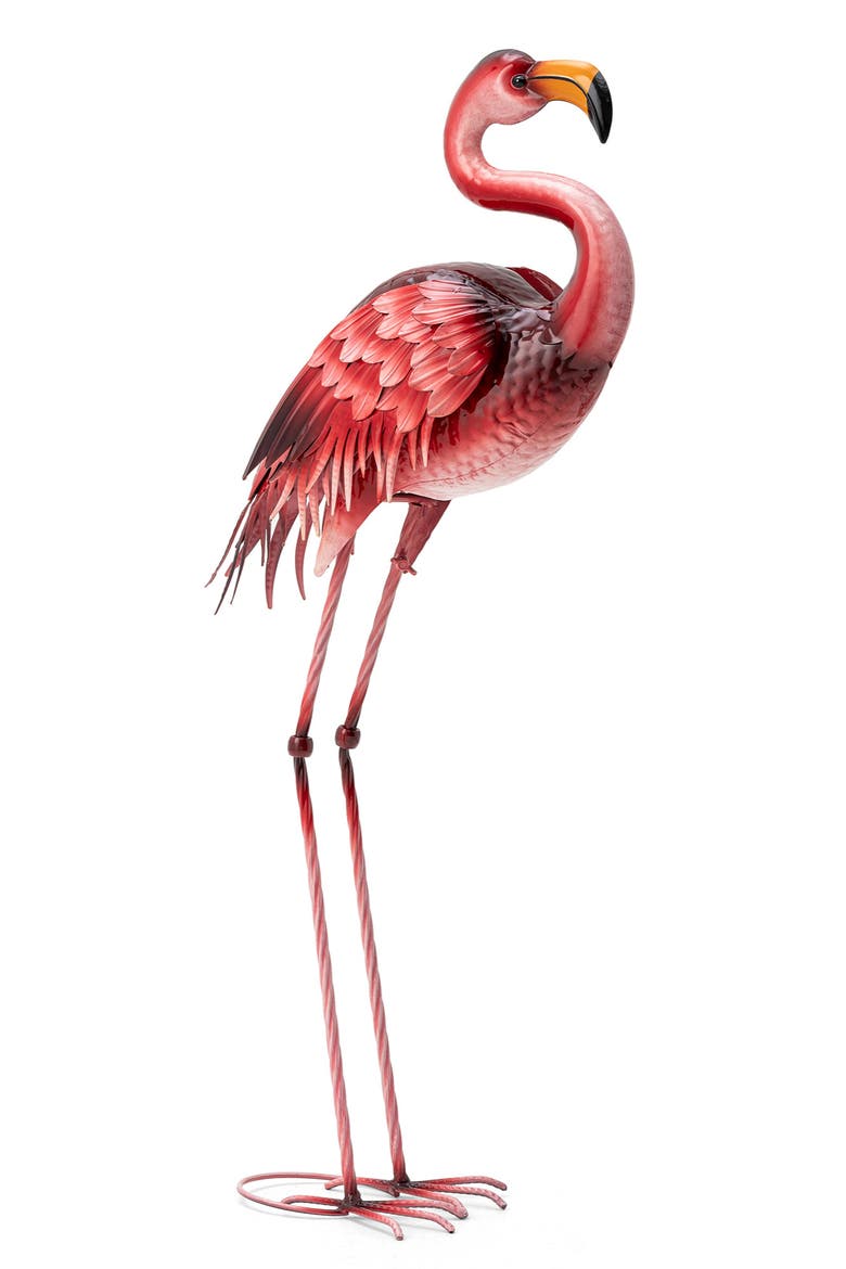 Metal Standing Flamingo Garden Statue with Stakes, Alternate, color, Pink
