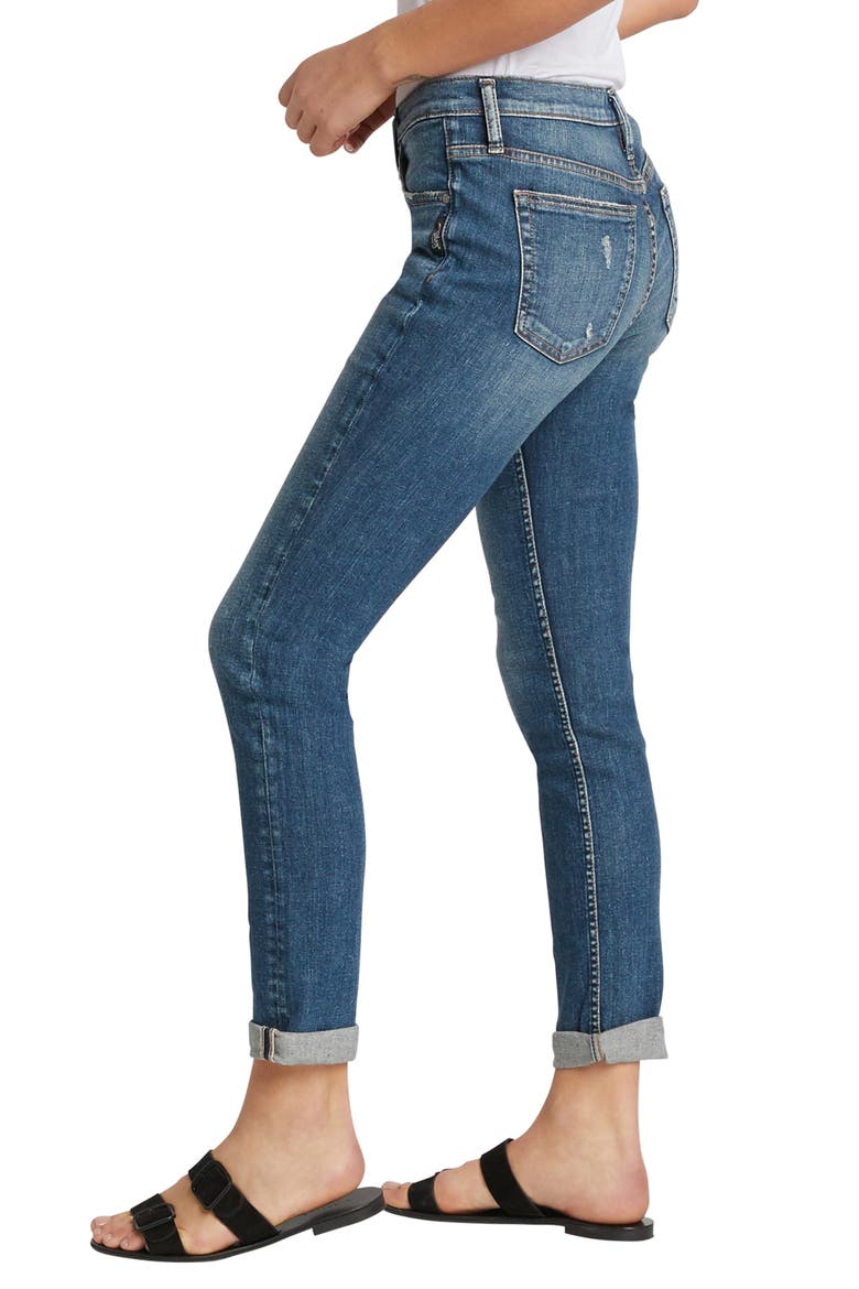 Beau Distressed Cuff Girlfriend Fit Jeans, Alternate, color, INDIGO