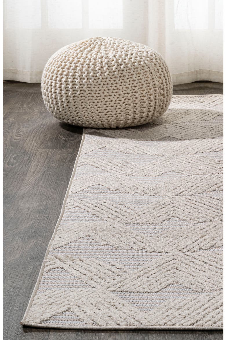 Jazz High-Low Pile Art Deco Geometric Indoor/Outdoor Area Rug, Alternate, color, Beige