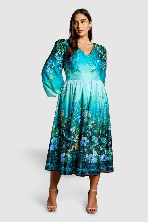Plus Placement Print Organza Midi Dress