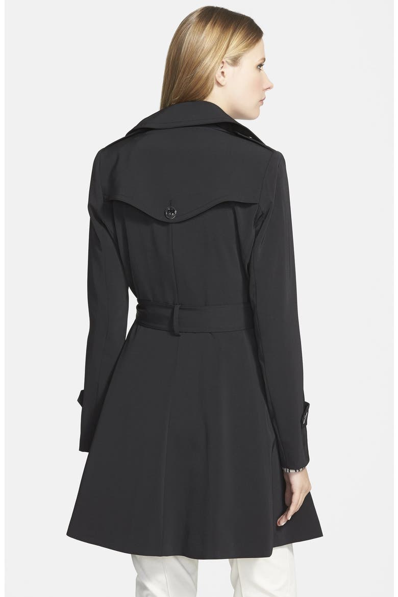 'Juliette' Double Breasted Skirted Trench Coat, Alternate, color, BLACK