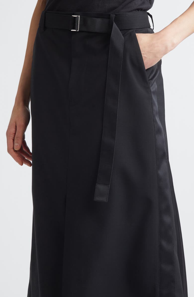 Sacai Belted Wool Suiting & Satin Pencil Skirt, Alternate, color, Black