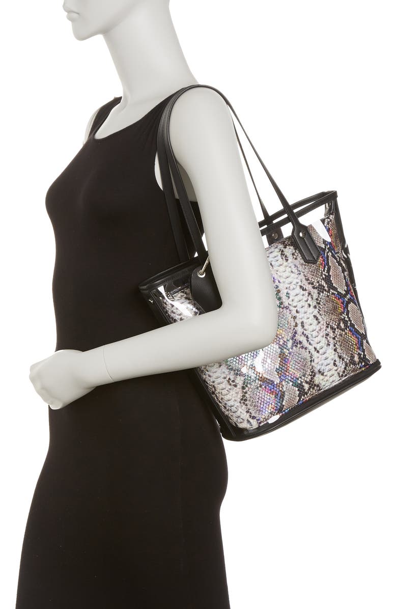Madden Girl Snake Embossed Pouch & Transparent Tote Bag, Alternate, color,