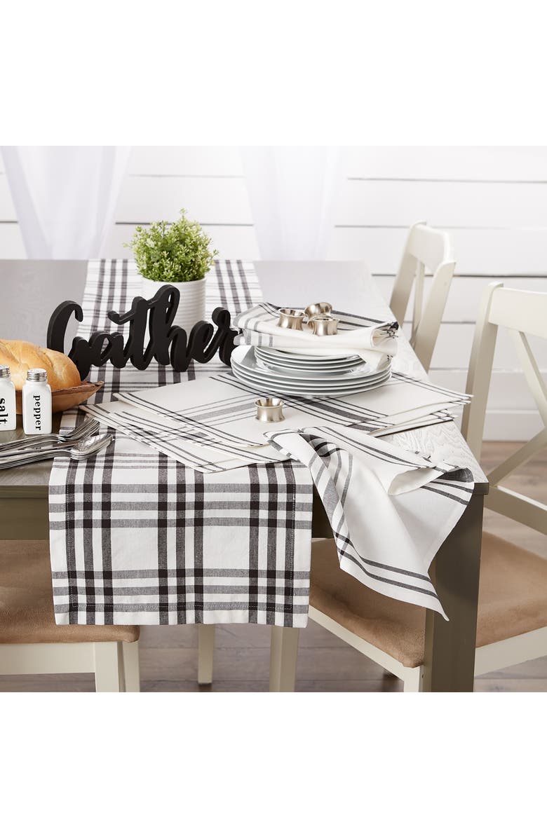 Design Imports Home Sweet Farmhouse Plaid Set of 4 Placemats, Alternate, color, Black