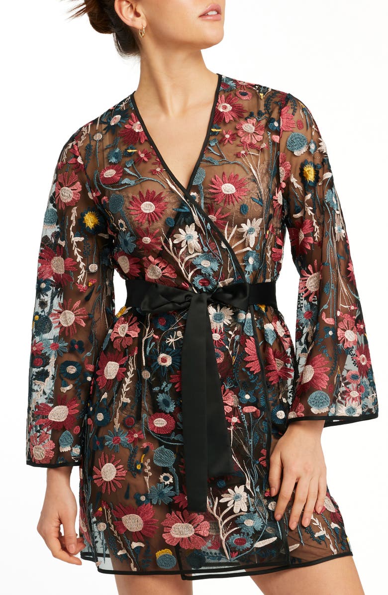 Botannica Floral Embroidered Tie Waist Cover-Up Robe
