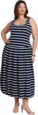 ELOQUII Striped Drop-Waist Bubble Maxi Dress